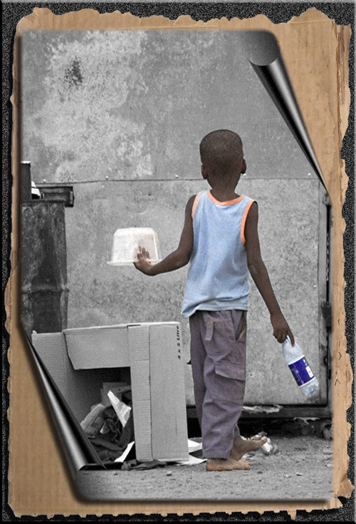 YOUNG BOY GOING THROUGH TRASH FOR WATER